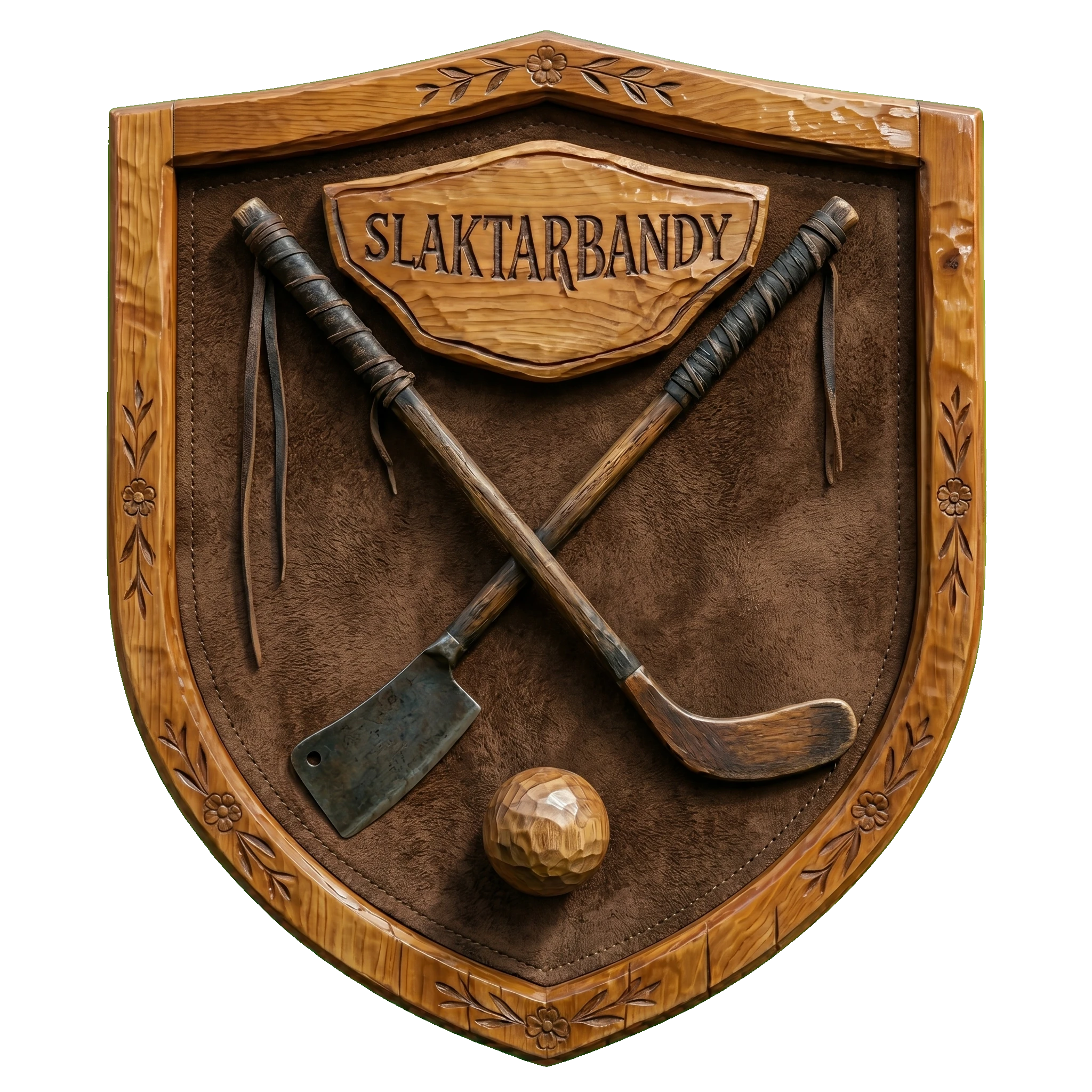 Slaktarbandy — handsnidad träsköld